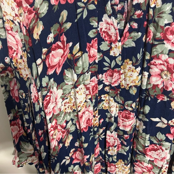 Umgee Navy Floral Trapeze Swing Cut Bell Sleeve Dress / Tunic Size L Large - Picture 12 of 14